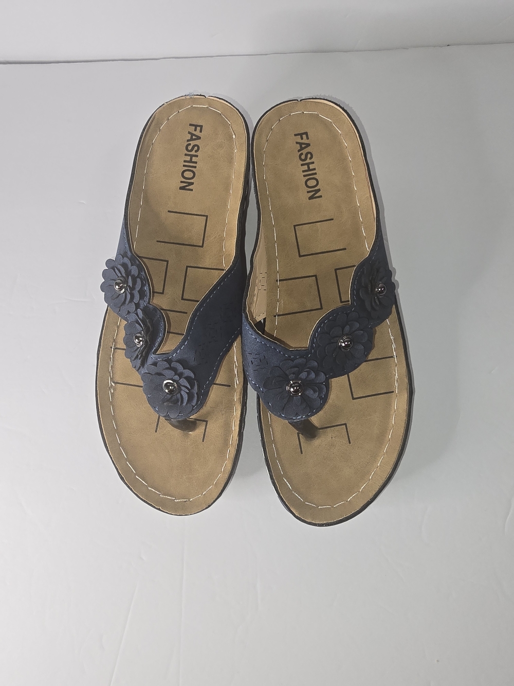 Women's Navy Floral Thong Sandals